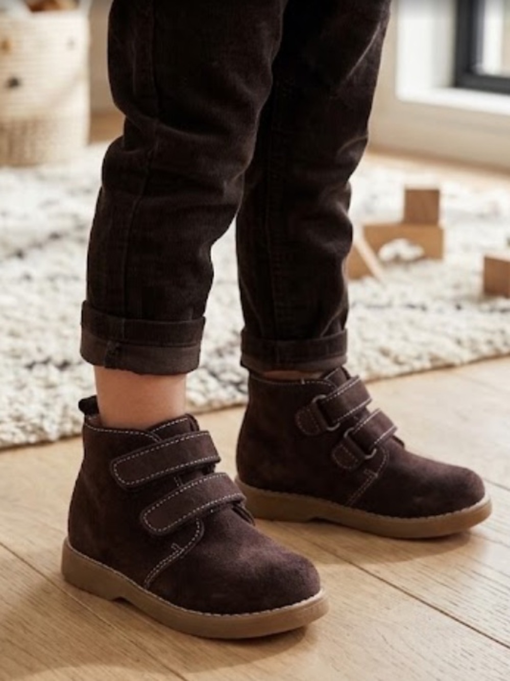 Toddler Dark Brown Suede Ankle Boots - Comfortable Casual Shoes